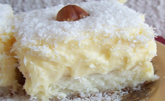 Kokoskuchen mit Vanillepudding blitzschnell lecker