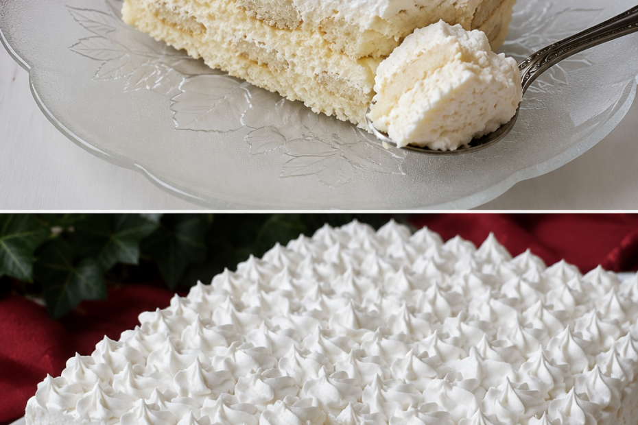 Cremige Raffaello-Torte mit Löffelbiskuits, Kokosboden, Vanillecreme und luftiger Sahne – ein eleganter Festtagskuchen mit feinem Kokosgeschmack.
