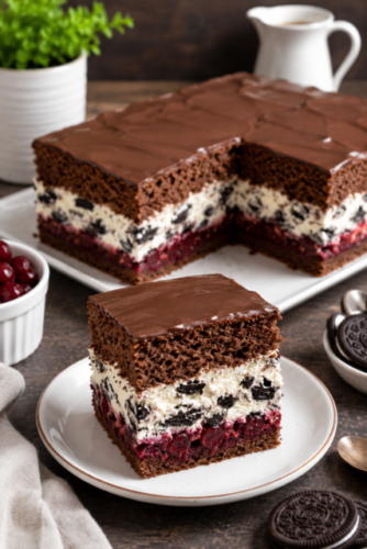 Wenn Sie Schokolade, Kirschen und Oreo-Kekse lieben, werden Sie diesen Oreo-Kirsch-Kuchen garantiert genießen.