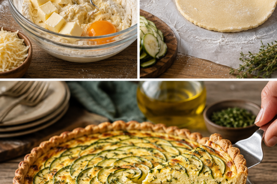 Cremige Zucchini-Quiche mit Parmesan und knusprigem Mürbeteig, frisch aus dem Ofen.