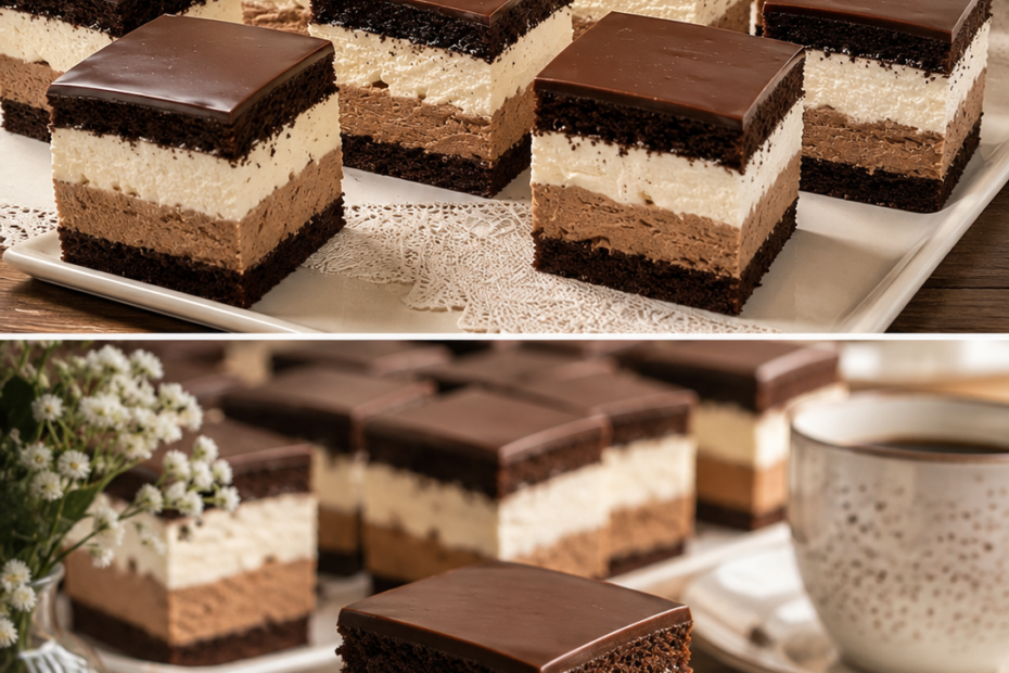 Venezianische Cremeschnitten mit Schokoladencreme, Mascarpone und Schokoglasur