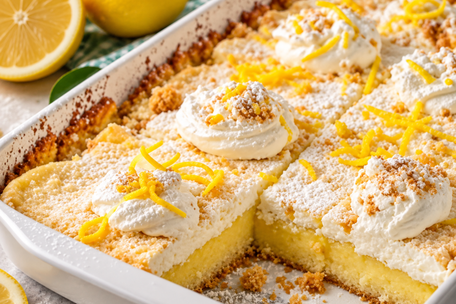 Lemon Cream Cheese Dump Cake mit Zitronenfüllung und Frischkäse