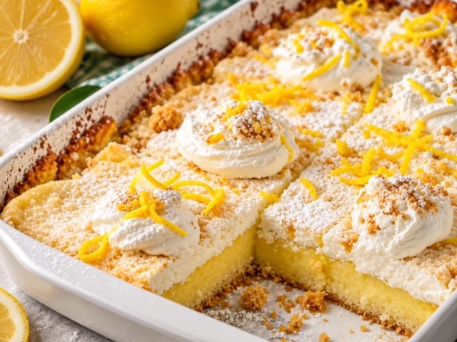 Lemon Cream Cheese Dump Cake mit Zitronenfüllung und Frischkäse