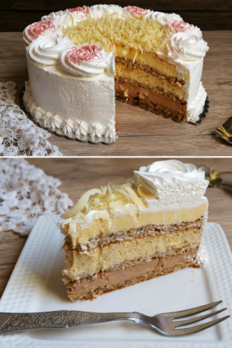 Interkontinental-Torte mit drei Haselnussböden und Schokoladencremes