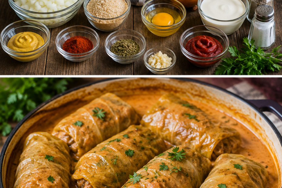 Kohlrouladen mit Hackfleisch und cremiger Sauce