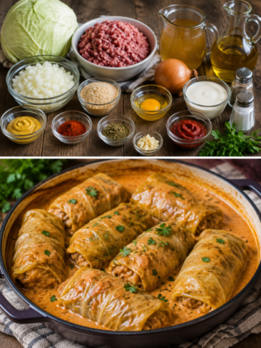 Kohlrouladen mit Hackfleisch und cremiger Sauce