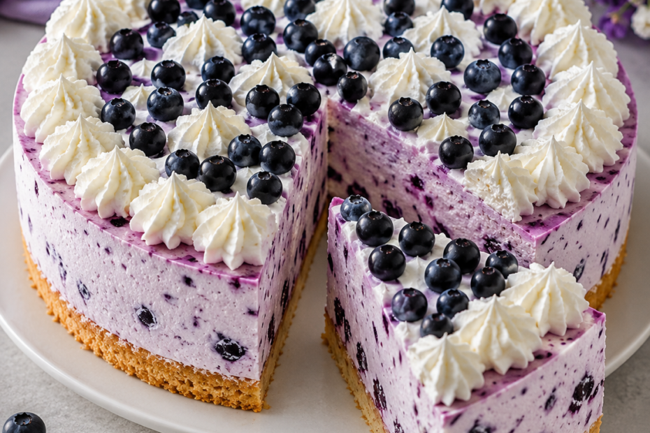 Cremige Heidelbeer-Torte mit Quark, Sahne und frischen Heidelbeeren