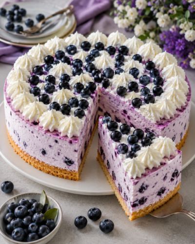 Cremige Heidelbeer-Torte mit Quark, Sahne und frischen Heidelbeeren