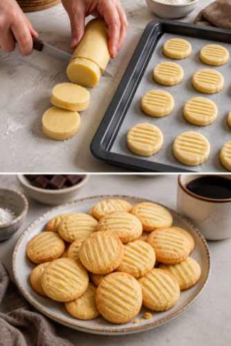 Frisch gebackene Butterknöpfchen mit feinem Gabelmuster auf einem Teller
