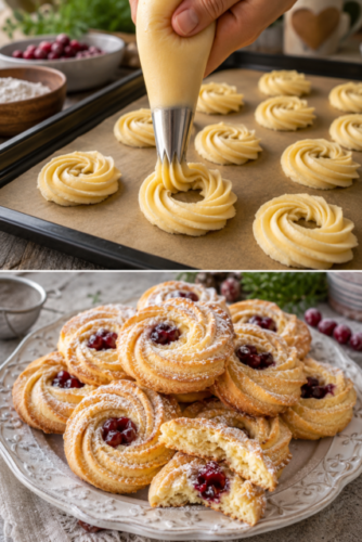 Hauchzartes Spritzgebäck mit zarter Butterstruktur und goldbraunen Rändern