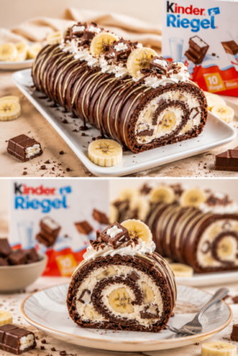 Kinder Riegel Schoko-Bananen-Rolle mit Mascarponecreme und Banane