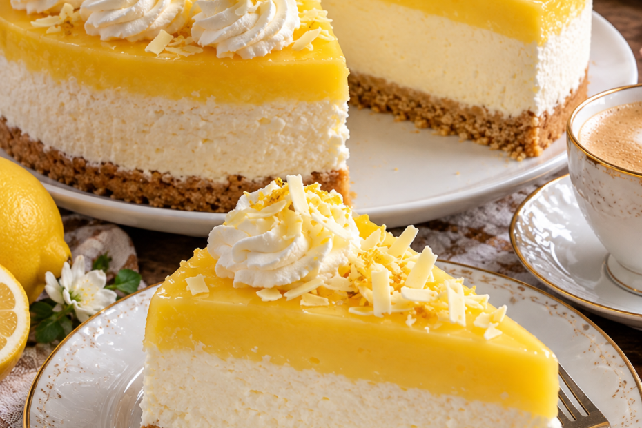 Welfenspeise-Torte mit cremiger Vanillefüllung, gelber Creme und knusprigem Keksboden