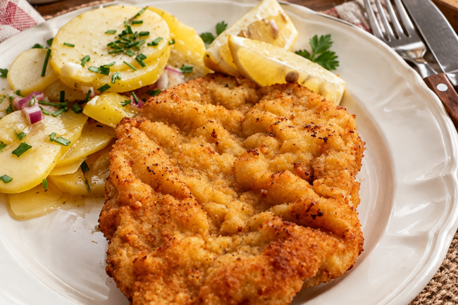 Wiener Schnitzel mit knuspriger goldbrauner Panade und Zitrone