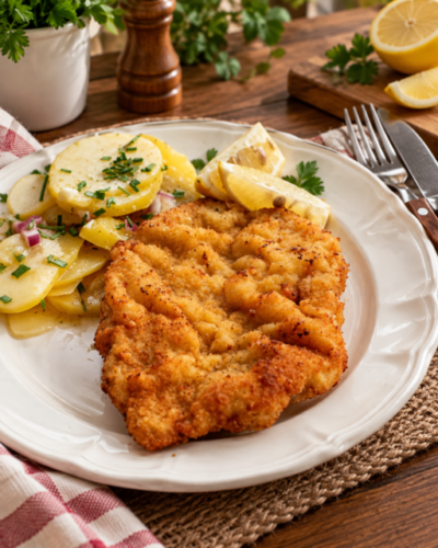 Wiener Schnitzel mit knuspriger goldbrauner Panade und Zitrone