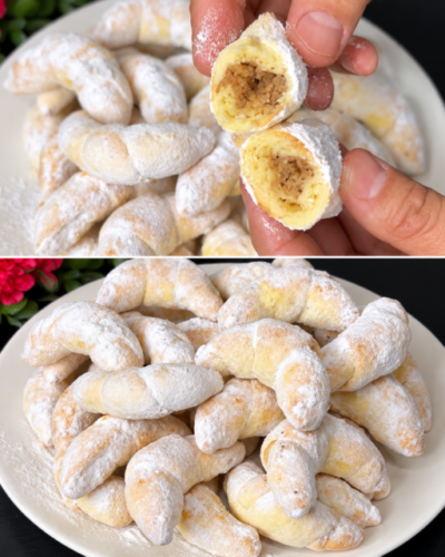 Herbstplätzchen mit Walnuss-Aprikosen-Füllung und Puderzucker
