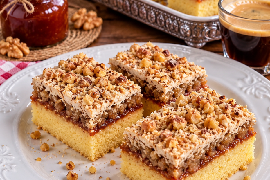 Londonski Kuchen mit Mürbeteig, Aprikosenmarmelade und Walnuss-Baiser