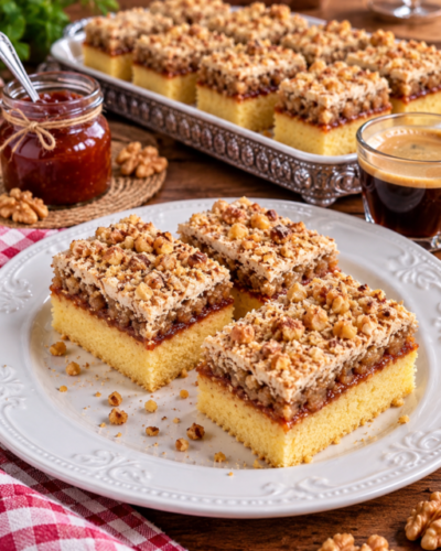 Londonski Kuchen mit Mürbeteig, Aprikosenmarmelade und Walnuss-Baiser
