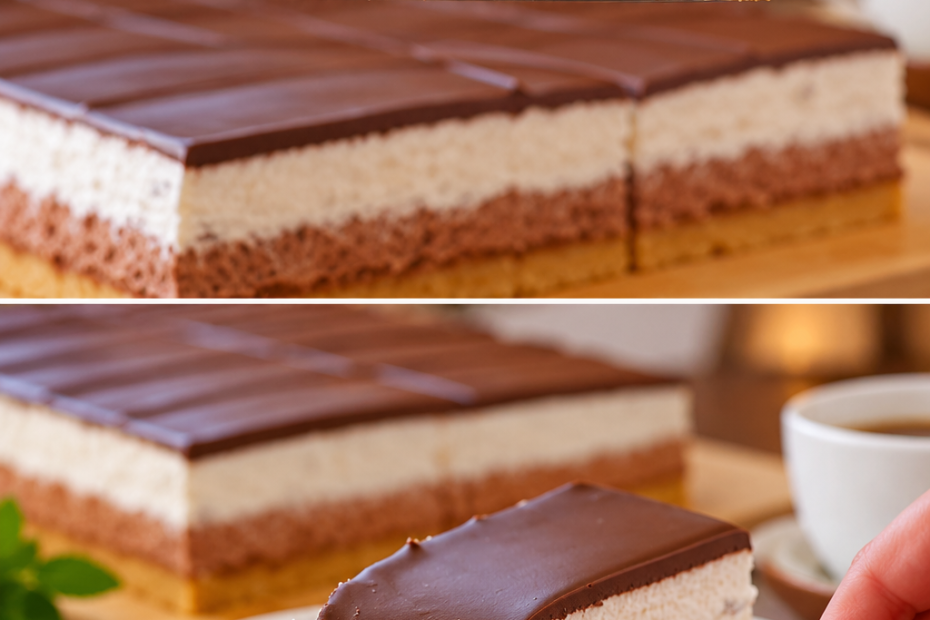 Eskimko-Kuchen mit Schokolade und Stracciatella-Creme, Keksboden und Zartbitterschokoladen-Ganache